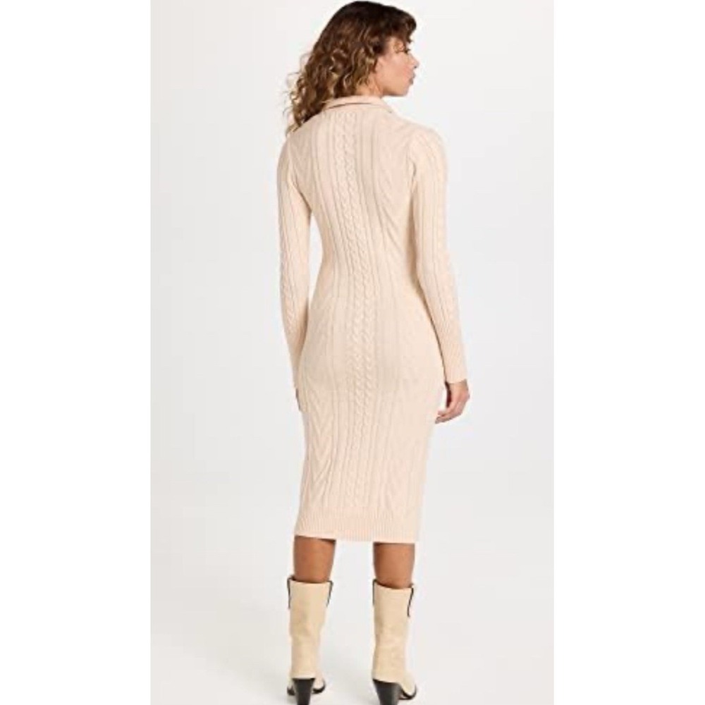 MONROW Women Size Medium Cable Knit Wool Blend Sweater Polo Dress Tan - Picture 3 of 15